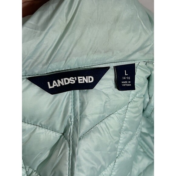 LANDS END Womens LARGE Primaloft Insulated Quilted Jacket Green Full Zip Hooded - Picture 16 of 16